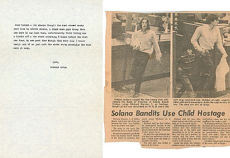 Eleanor Antin, Untitled (submission for "Streetworks II")
c. 1969, news clipping and letter to Hannah Wilke