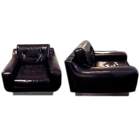Pierre Folie, Pair of Charpentier Armchairs
c. 1970, black leather and chromed steel