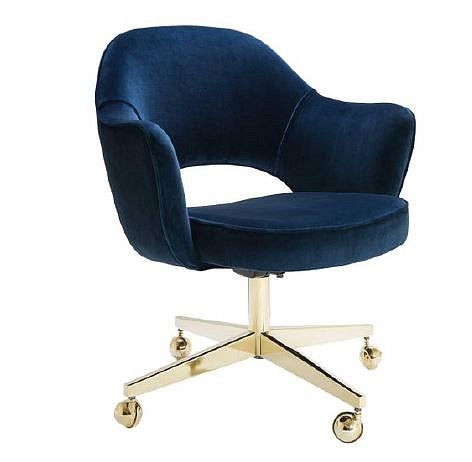 Eero Saarinen, Executive Desk Chair
2000s, Gold Plate, Upholstery, Ultrasuede