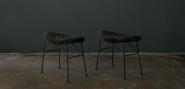 Mobili Pizzetti, Pair of Sheepskin Hide Stools
1960's, Sheepskin